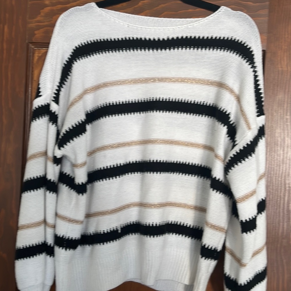 White/Black/Gold Striped Sweater